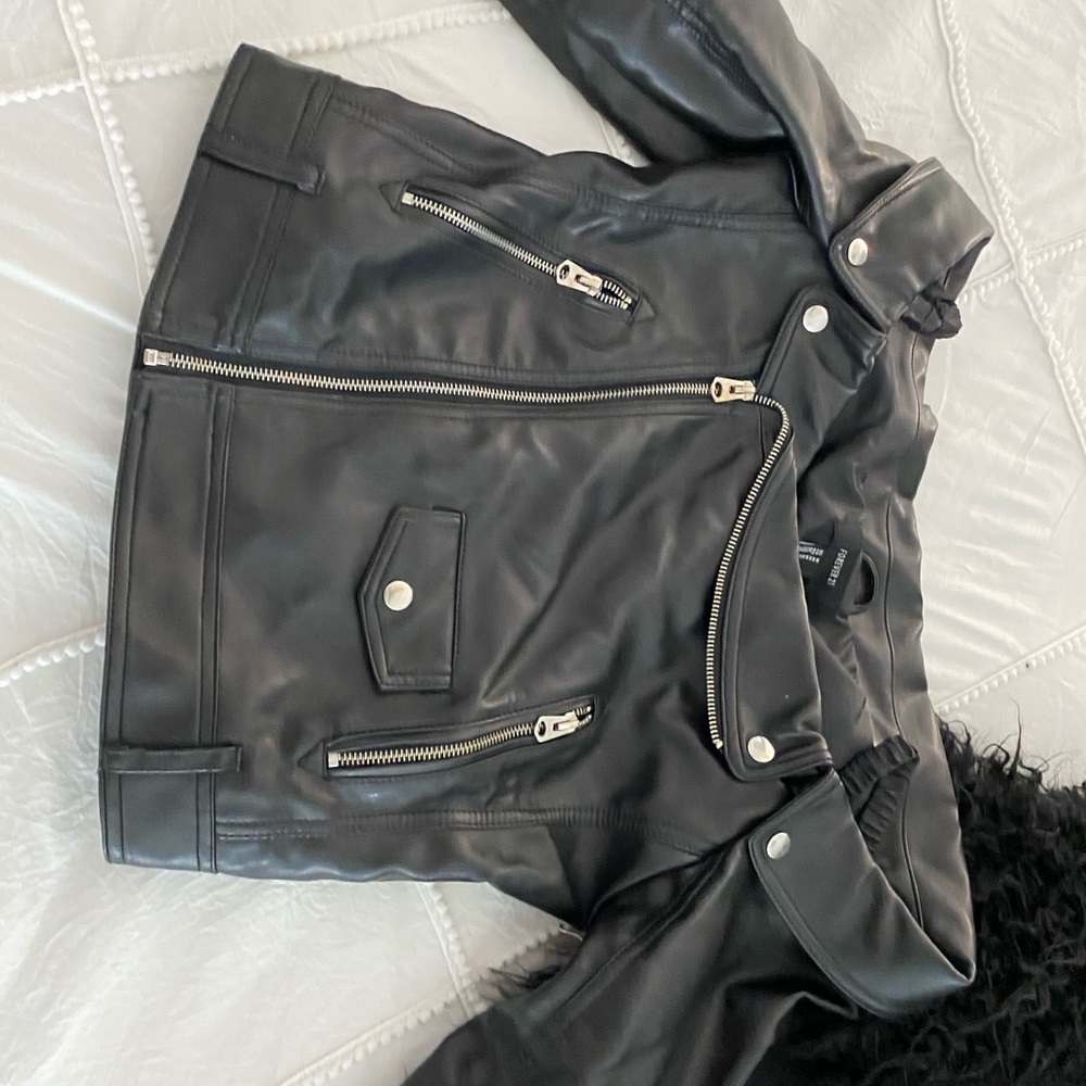 Faux leather off the shoulder